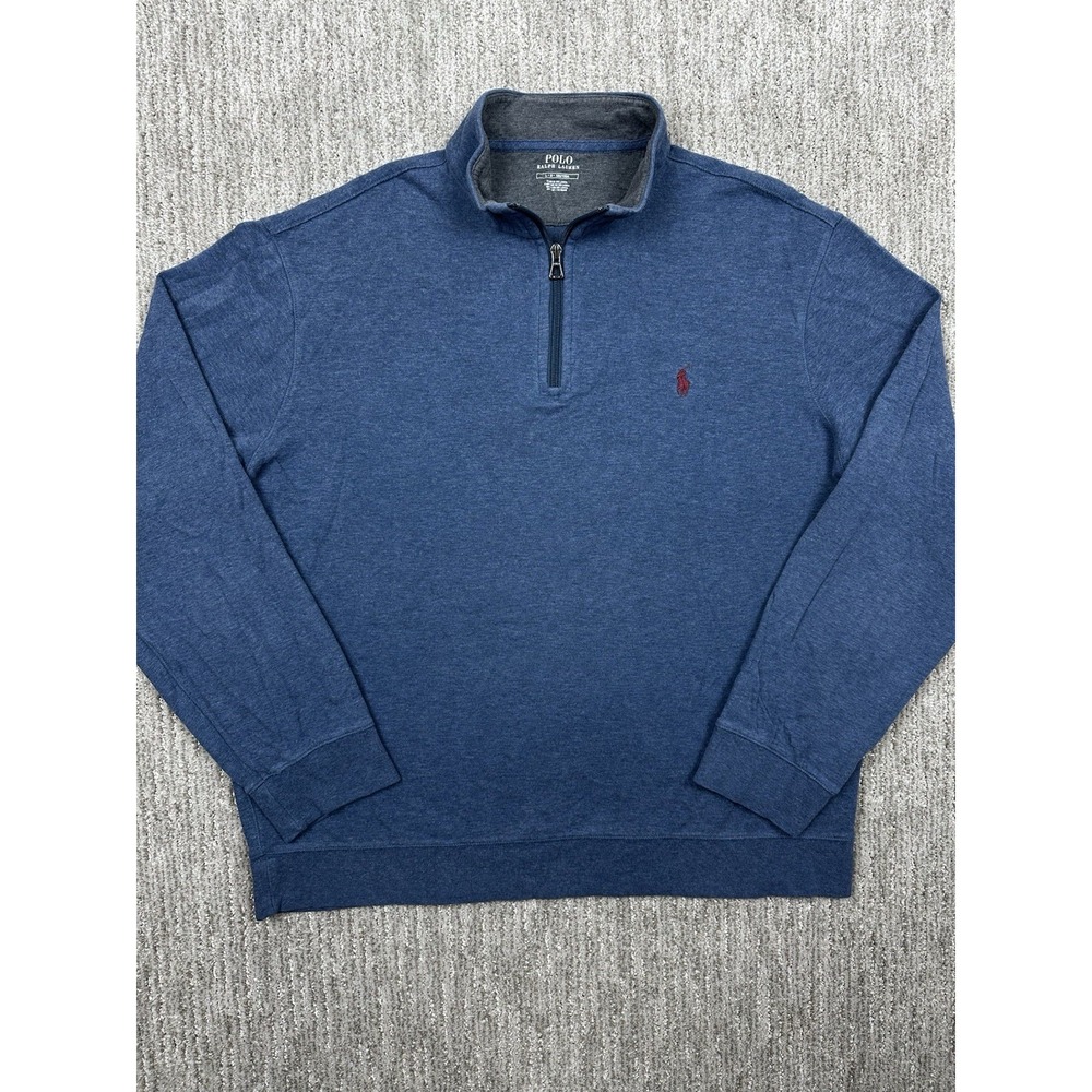 Polo Ralph Lauren Sweater Mens Large Blue Pony Logo Mock Neck Quarter Zip